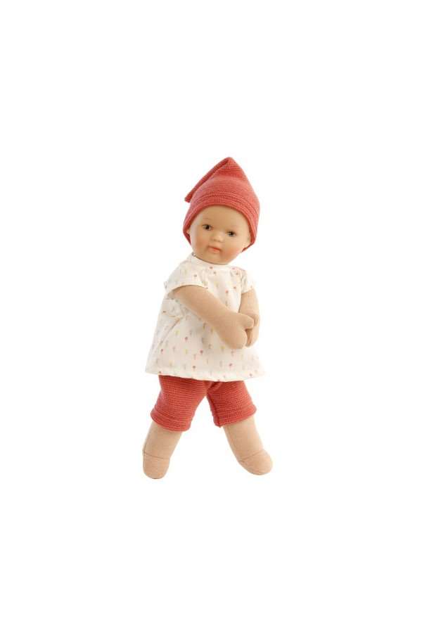 Schmuserle pop 30 cm haar schilderen, bruine ogen schilderen, kleding rood/wit met ijshoorntjes