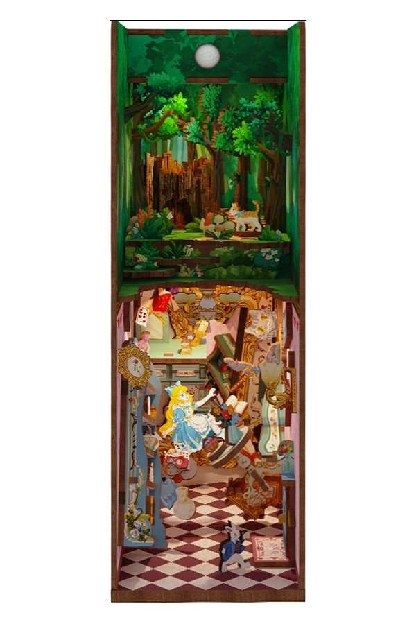 DIY Book Nook "Alice in Wonderland" boekensteun/interieurtje, 3D bouwpakket huisje - Image 2