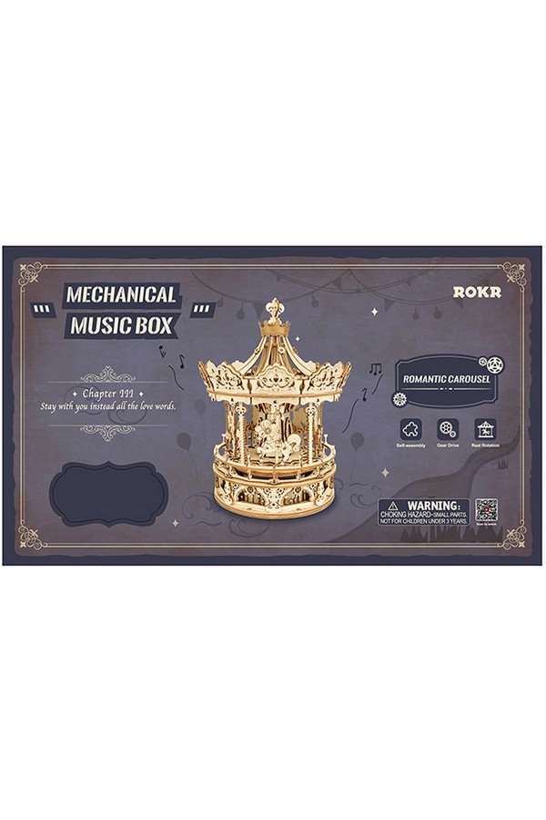 Muziekdoos Hout DIY 3D Puzzel Romantic Carousel, Robotime - Image 3