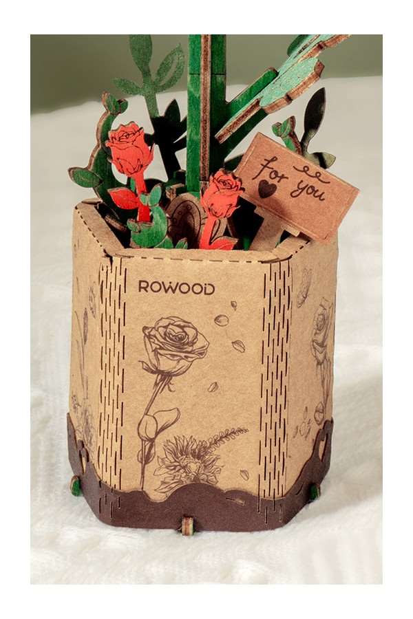 DIY Houten Bloem Red Rose, Rode Roos - Image 2