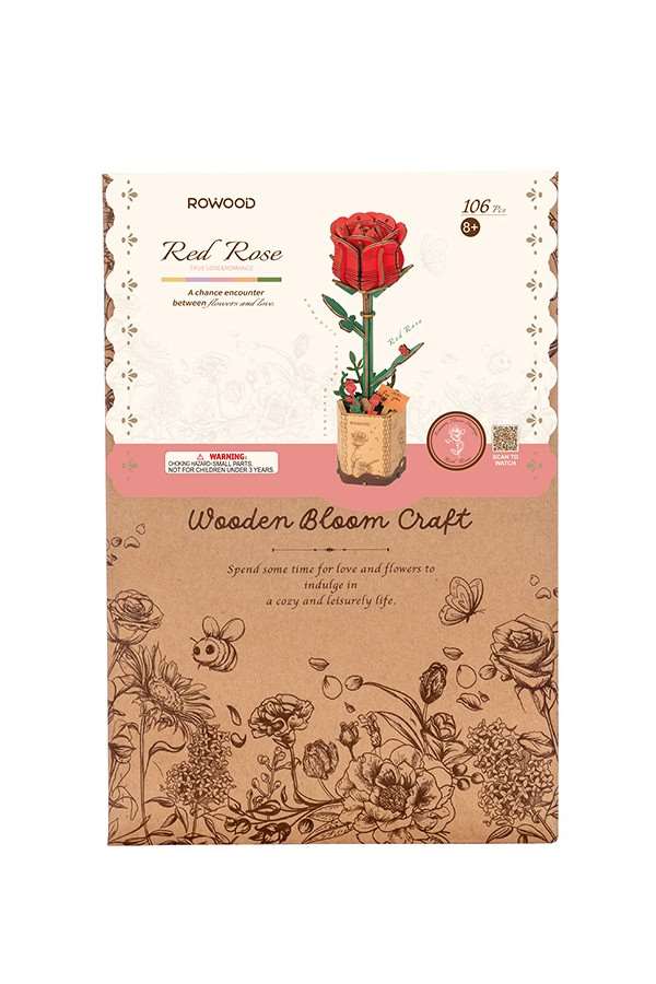 DIY Houten Bloem Red Rose, Rode Roos - Image 3