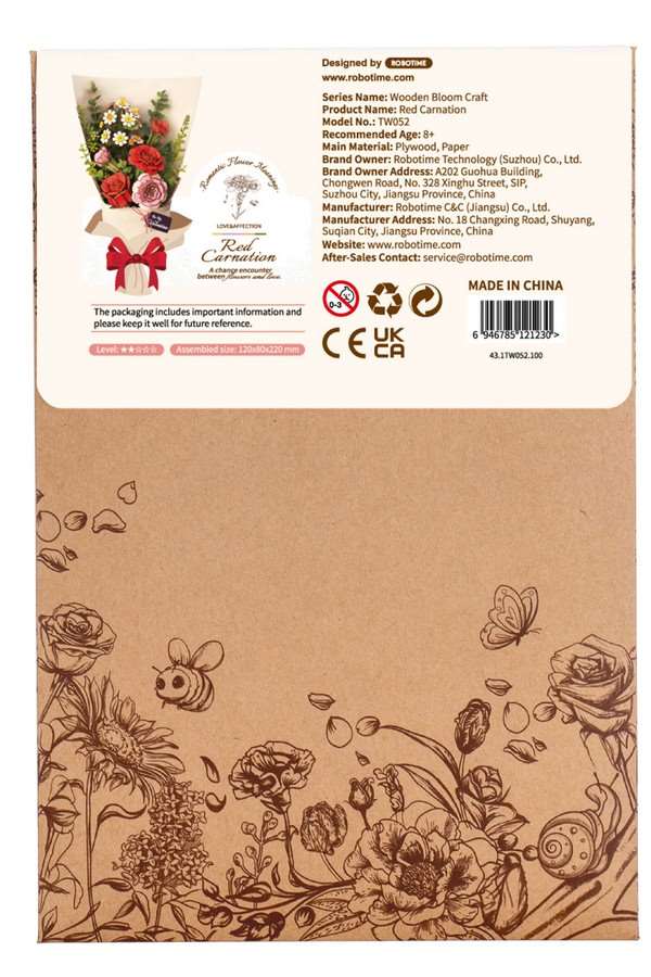 DIY Houten Bloem, Red Carnation/Rode Anjer - Image 2