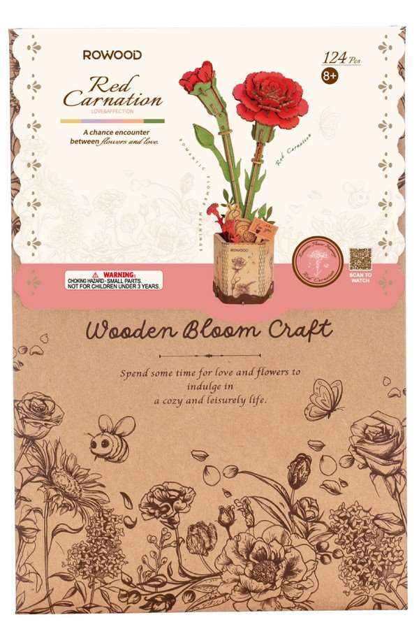 DIY Houten Bloem, Red Carnation/Rode Anjer - Image 3