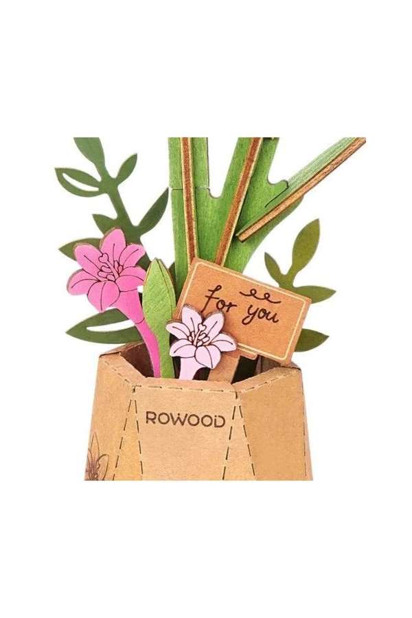 3D Modelbouwpakket DIY Houten Bloem Pink Lily, Roze Lelie – Bild 3