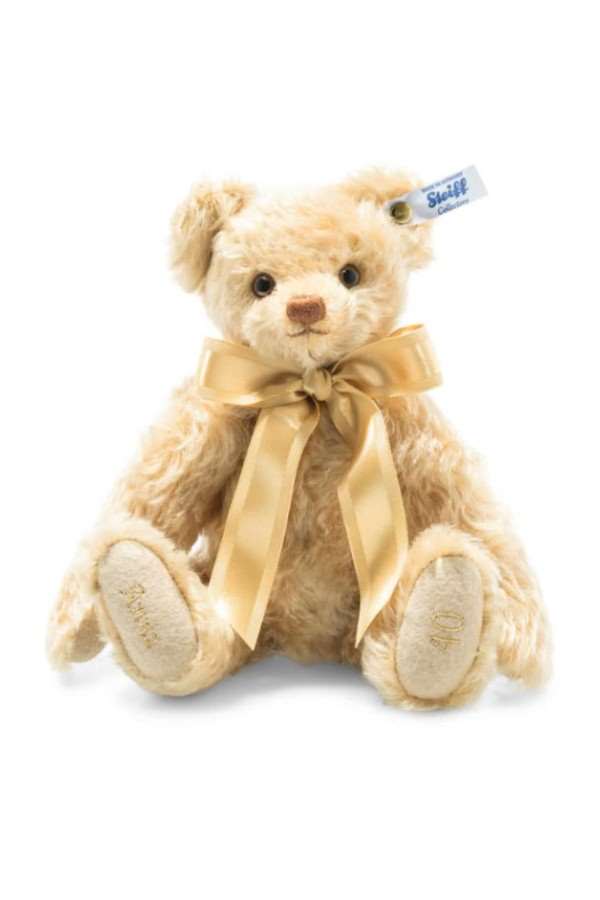 teddybeer with personalised bow and embroidery on the sole