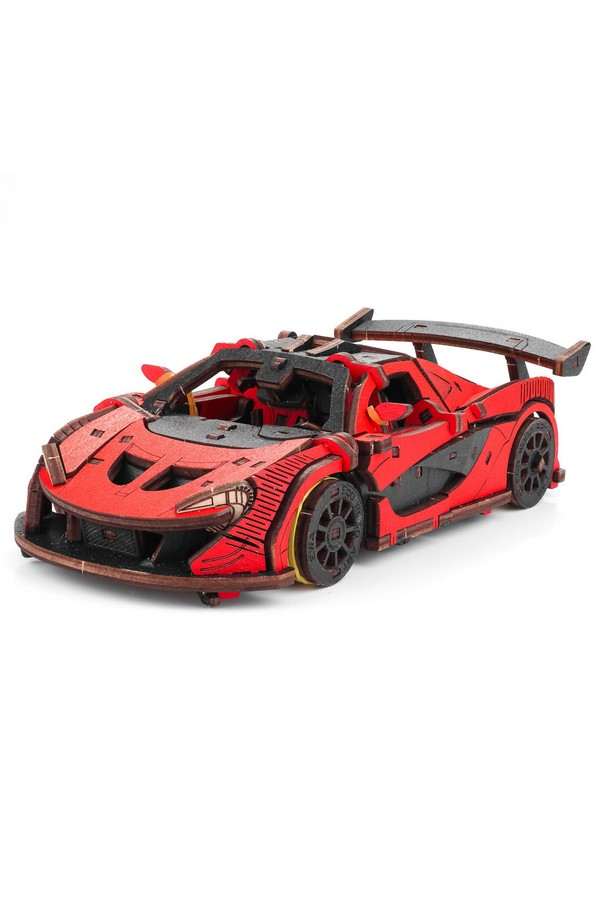 DIY 3D Mechanical Model Racing Car Red, Eco Wood - Image 2