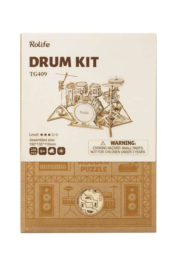 Robotime DIY Houten puzzel 3D Muziekinstrument Houten Drumstel - Afbeelding 2