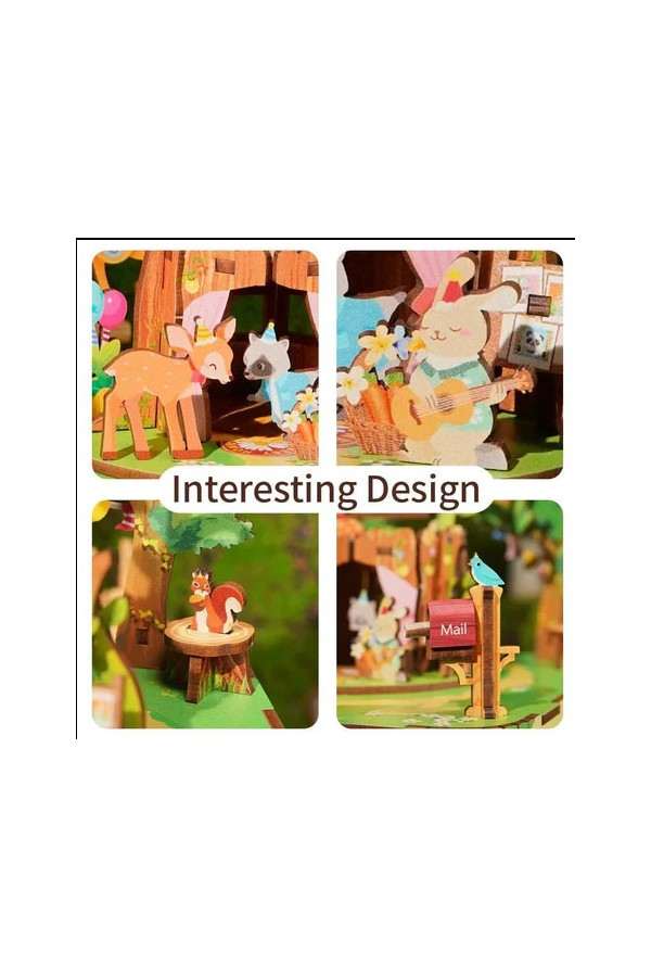 Muziekdoosje DIY 3D Houten, Forest Party - Afbeelding 2