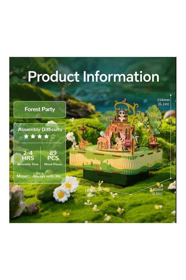 Muziekdoosje DIY 3D Houten, Forest Party - Afbeelding 3