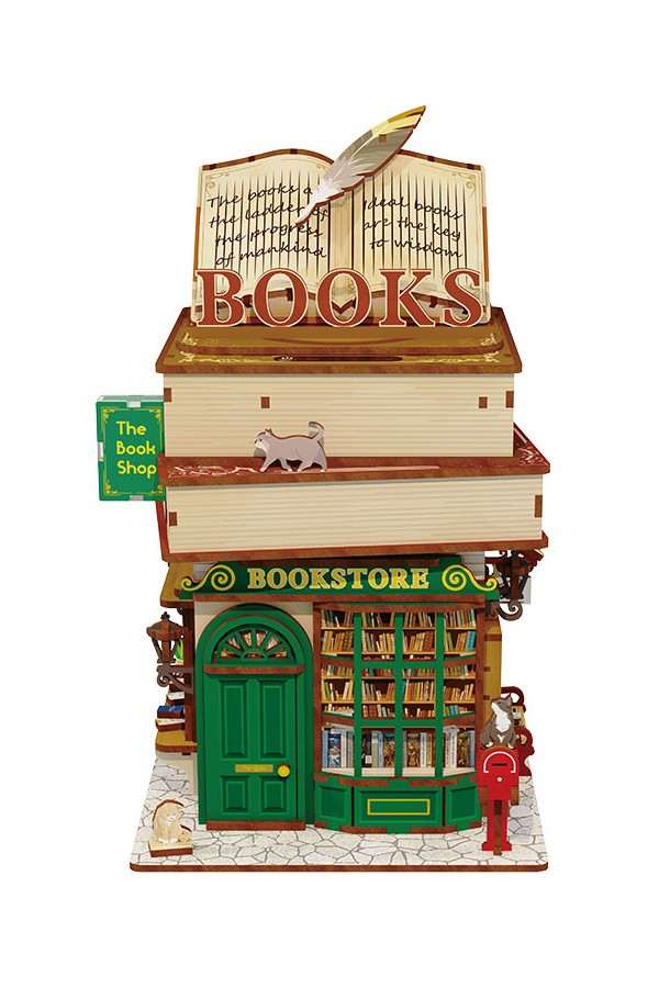 Tone-Cheer DIY 3D Houten Puzzel Desk Bin, Time Bookstore