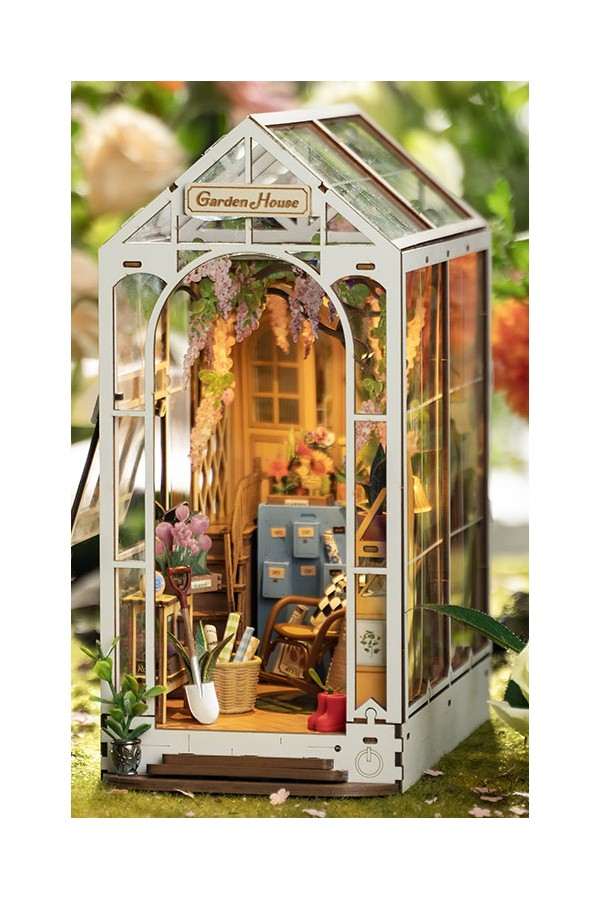 Robotime, DIY Book Nook Boekensteun Garden House, Plantenkas, TGB06, 20,3x11x24,1cm - Image 2