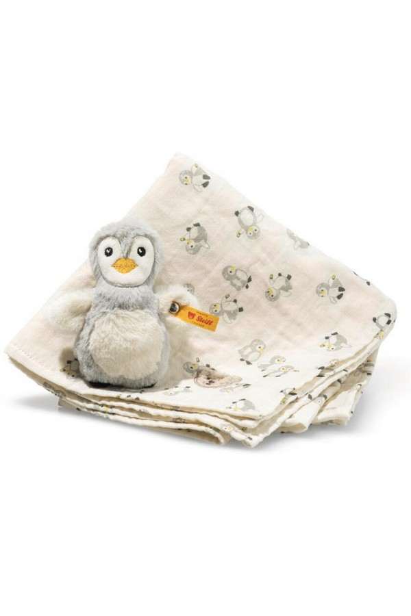 Geschenkset Lio Pinguin Greifling mit Rassel und Spucktuch