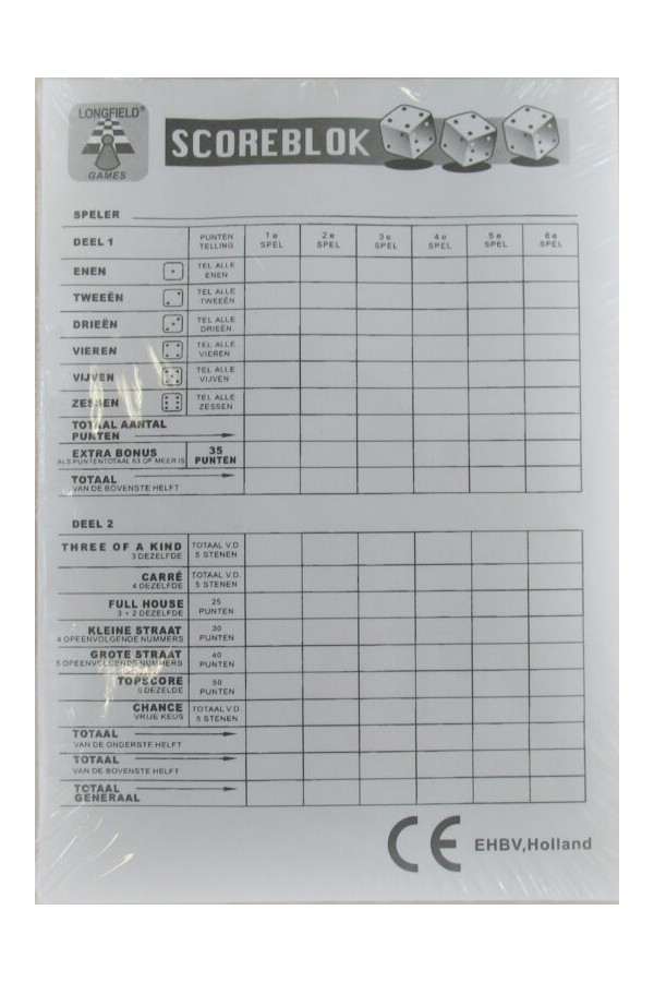 Scoreblok Yahtzee 100 vel