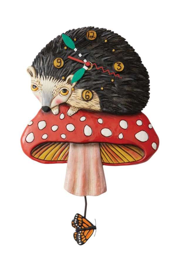 Wandklok Hank de egel & paddenstoel, kwarts, 37 cm