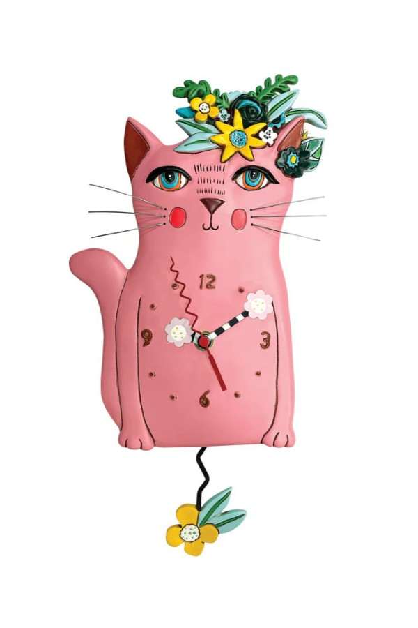 Klok roze kat met bloemen