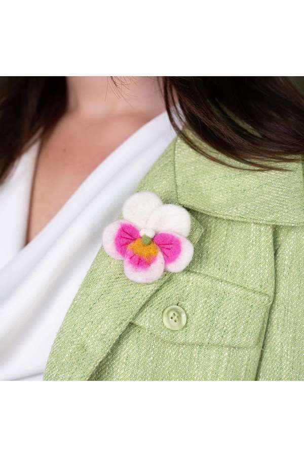 BROCHE Viooltje Wit-Roze